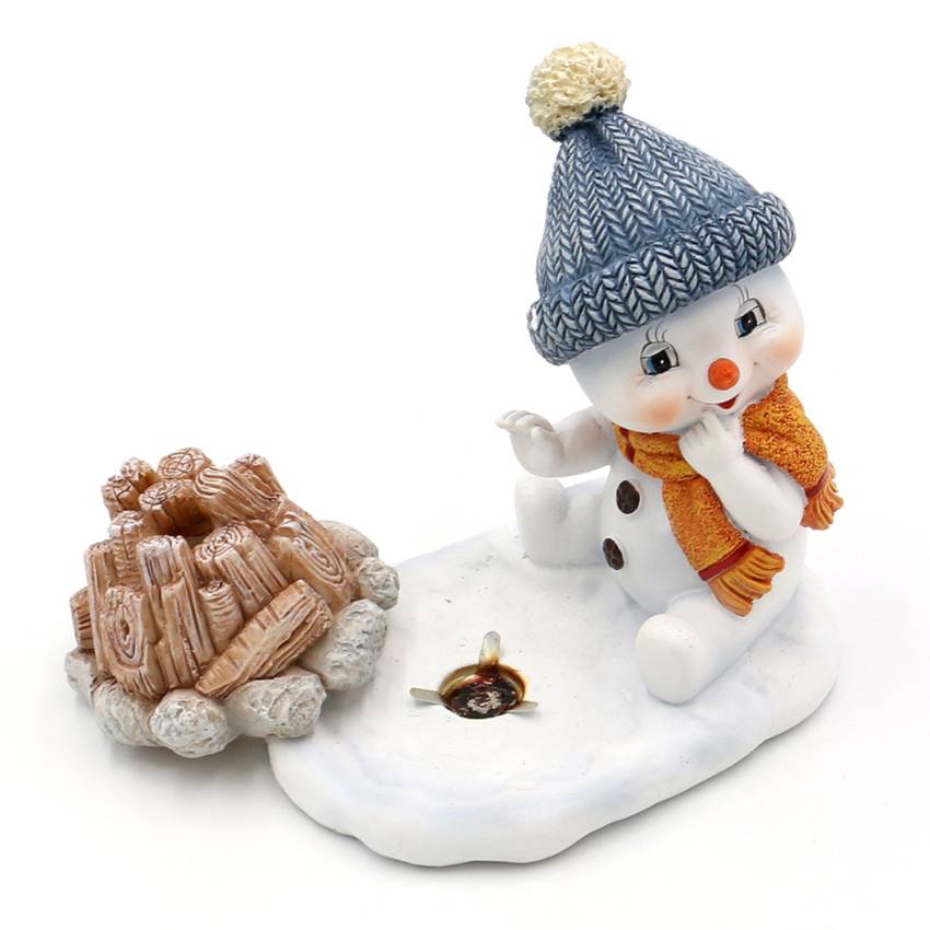 Polyresin Schneekinder Schneemann Räucher Lagerfeuer