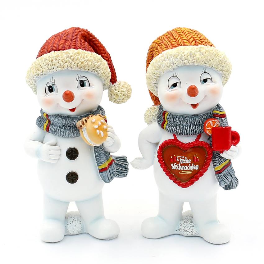 Polyresin-Schneekinder Schneemannfiguren "Weihnachtsmarktbesucher"