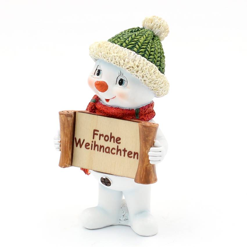 Polyresin-Schneemann Schneekindmit Mütze und Schal in Grün/Rot