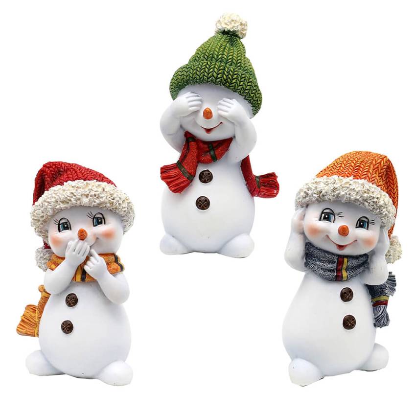 poly schneemann kinder bunt mit strickmützen 3er set