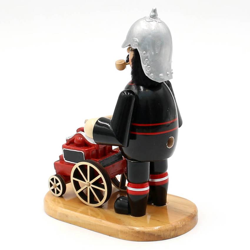Detailreicher Holz Räuchermann mit Feuerwehr Motiv und nostalgischer altdeutscher Feuerwehruniform