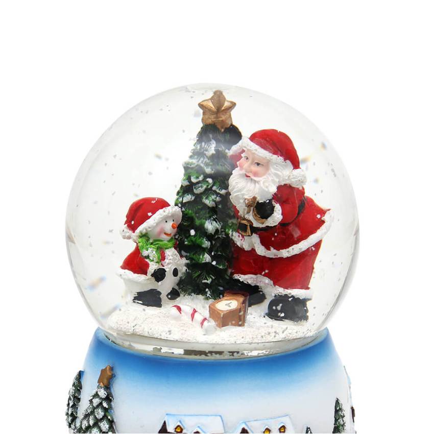 Schneekugel „Santa“ mit bewegter Eisenbahn – LED, Musik & Farbwechsel, Polyresin