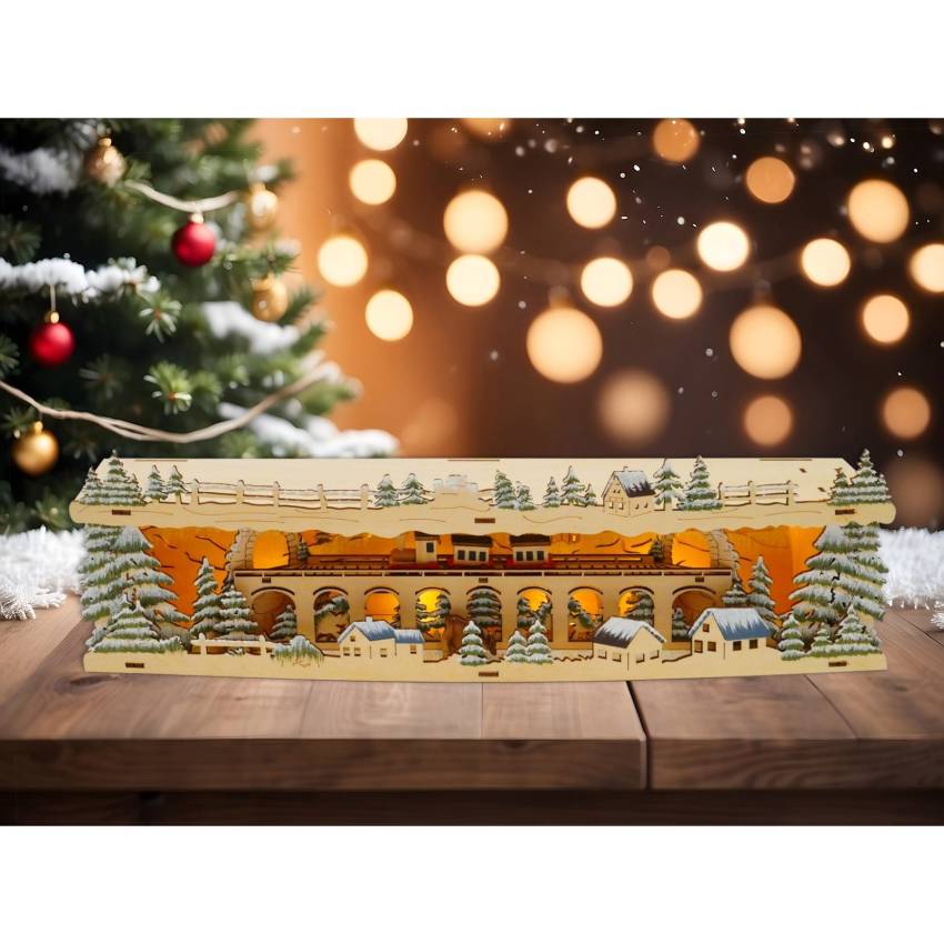 Schwibbogen-Fensterbank Schwibbogenbank beleuchtet mit Eisenbahn