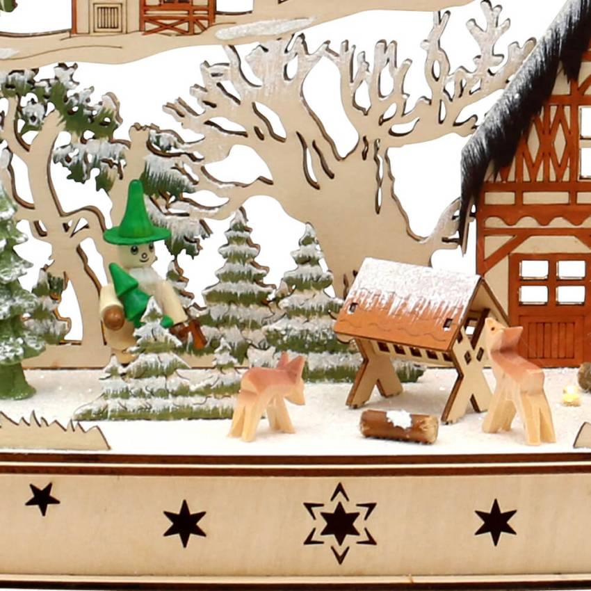Holz Schwibbogen "Winterwald mit Wichtel Figuren"ausschnitt