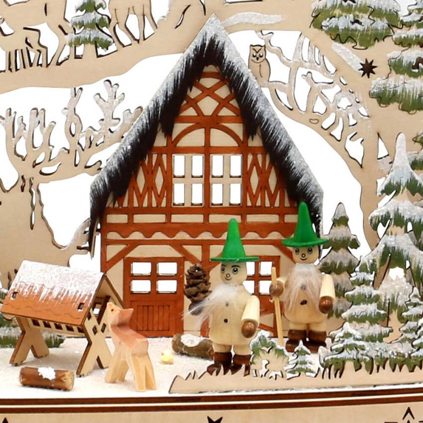 Holz Schwibbogen "Winterwald mit Wichtel Figuren" ausschnitt