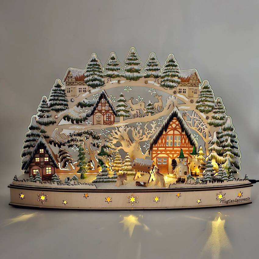 Holz Schwibbogen "Winterwald mit Wichtel Figuren"beleuchtet led