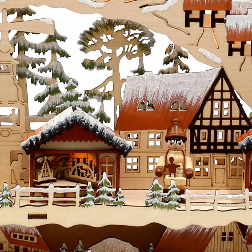 detail1 Schwibbogen mit Bank dekorativer filigraner Weihnachtsmarkt