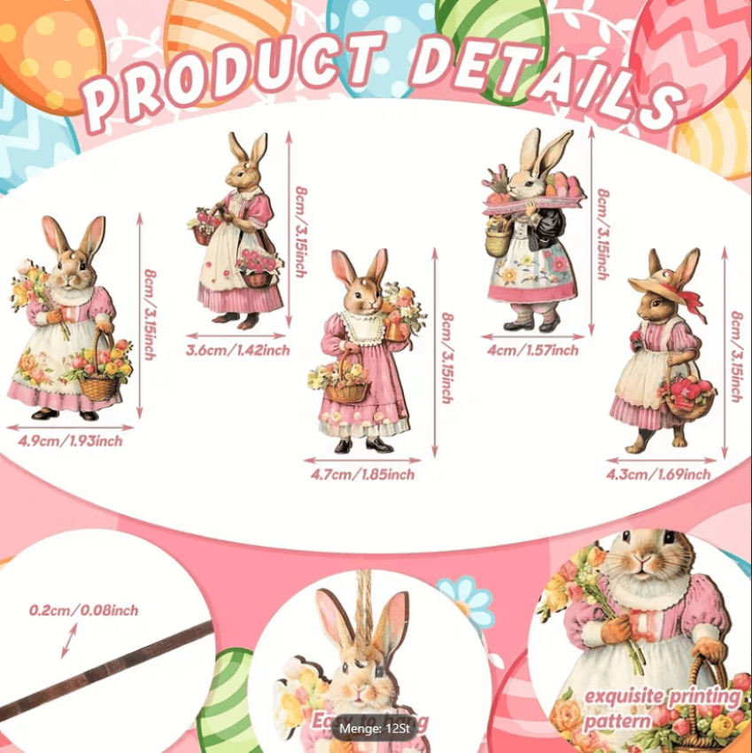 Osterdekoration – Hängende Osterhasen Holzanhänger im altdeutschen Stil