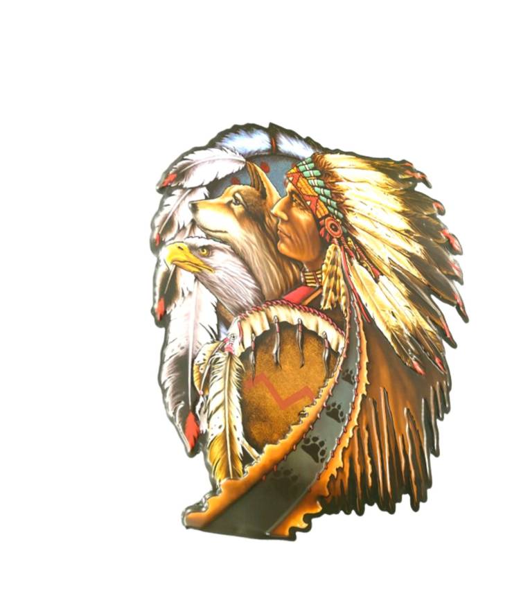 Retro Wandschild Blechschild "Indianer mit Wolf"