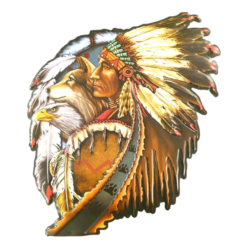 Retro Wandschild Blechschild "Indianer mit Wolf"