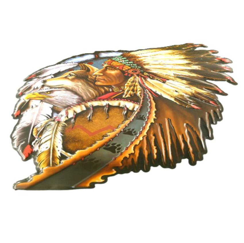Retro Wandschild Blechschild "Indianer mit Wolf"