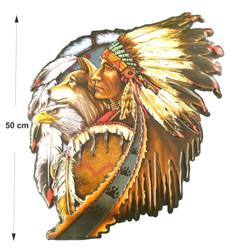 Retro Wandschild Blechschild "Indianer mit Wolf"