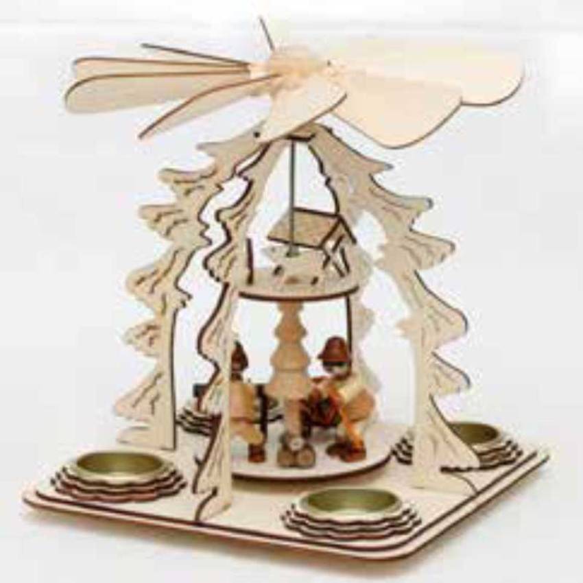 Weihnachtspyramide teelicht tischpyramide weihnachten waldarbeiter rehe futterkrippe