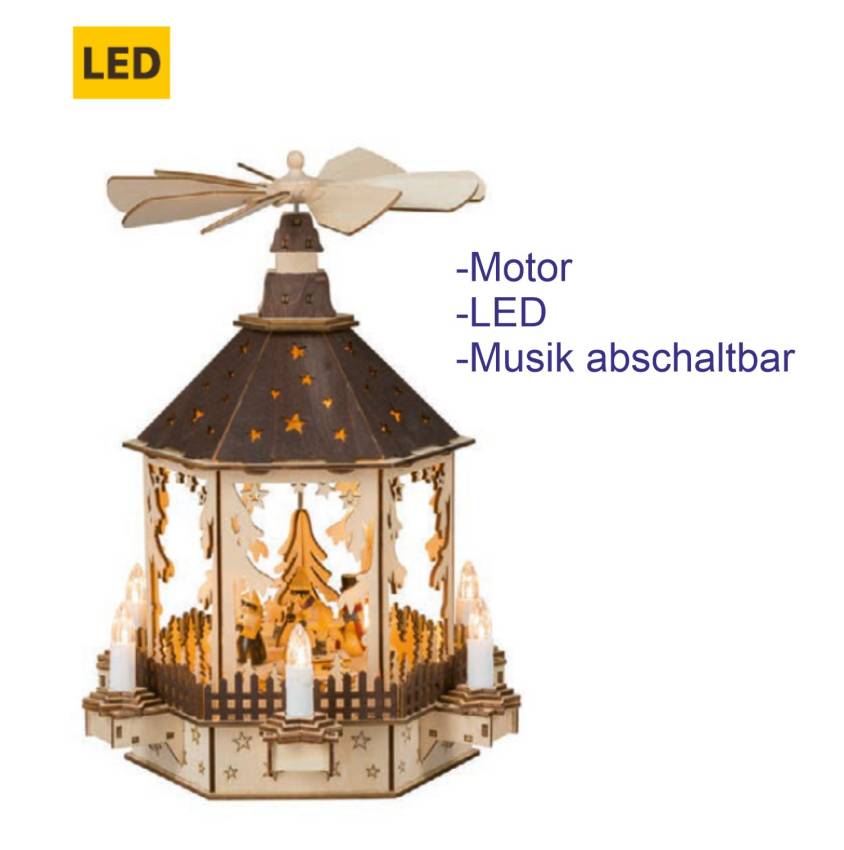 Weihnachtspyramide elektrisch Schneemann + Winterlinder Led