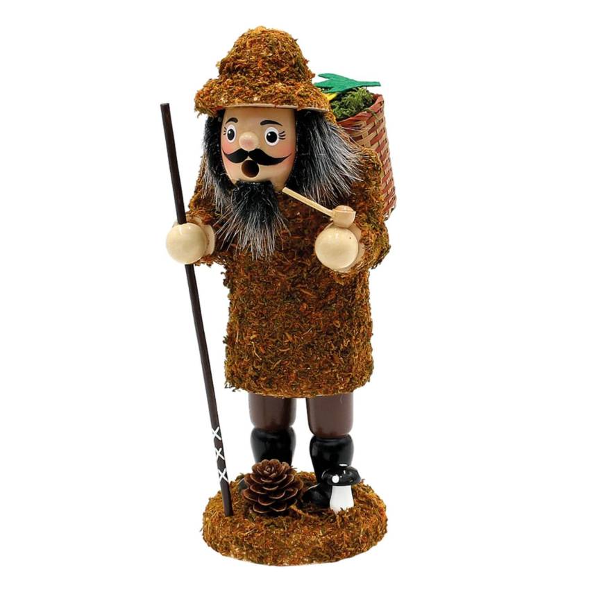 Ein großes, liebevoll handgefertigtes Räuchermännchen im XXL Format, das moosähnlichem Filz bekleidet und handbemalt ist, in einem Laubkorb-Design, ca. 24 cm groß, mit einem attraktiven, hochwertigen Holzkunst-Design, das den kulträuchermann mit Moosmann-