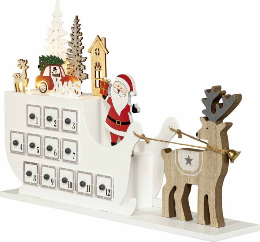 beleuchter Adventskalender "Weihnachtsmann auf Rentierschlitten"