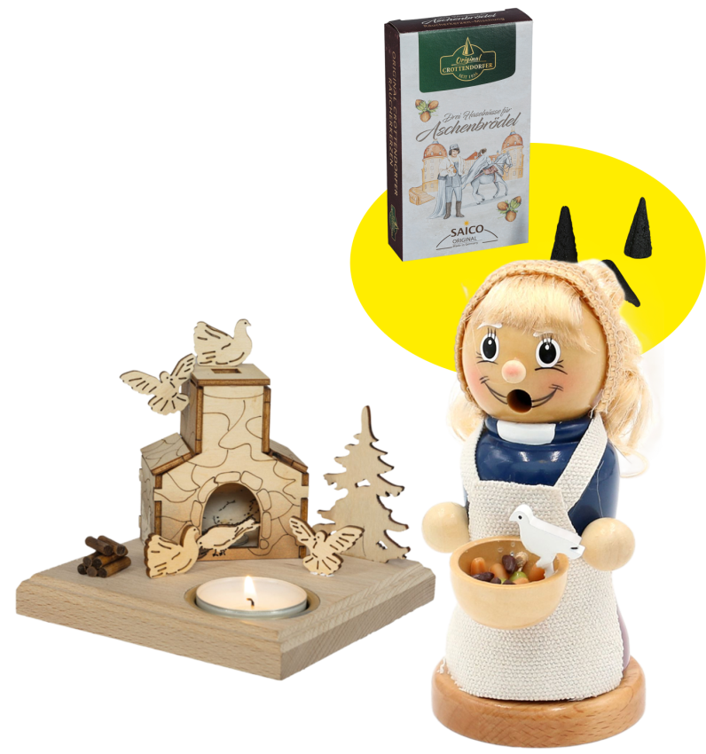 Geschenkset Aschenbrödel – Räucherkamin mit Teelicht & gratis Räucherkerzen