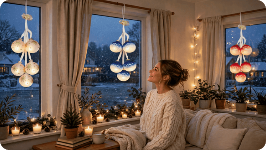 Glaskugelschmuck Leuchtgehänge beleuchtet Motiv Landhaus LED