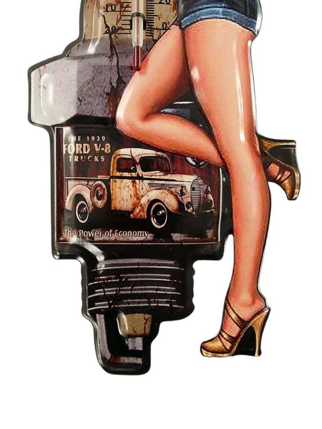 Retro Blechschild Wandschild - Thermometer Pinup Girl