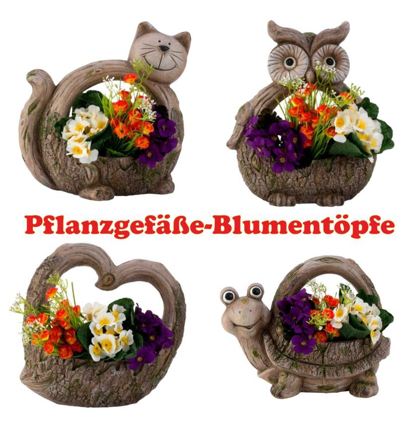 figürliche pflanztöpfe her,eule,katze