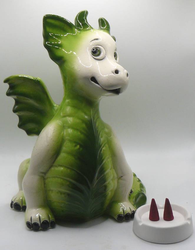 drache räucherfigur keramik grün beige