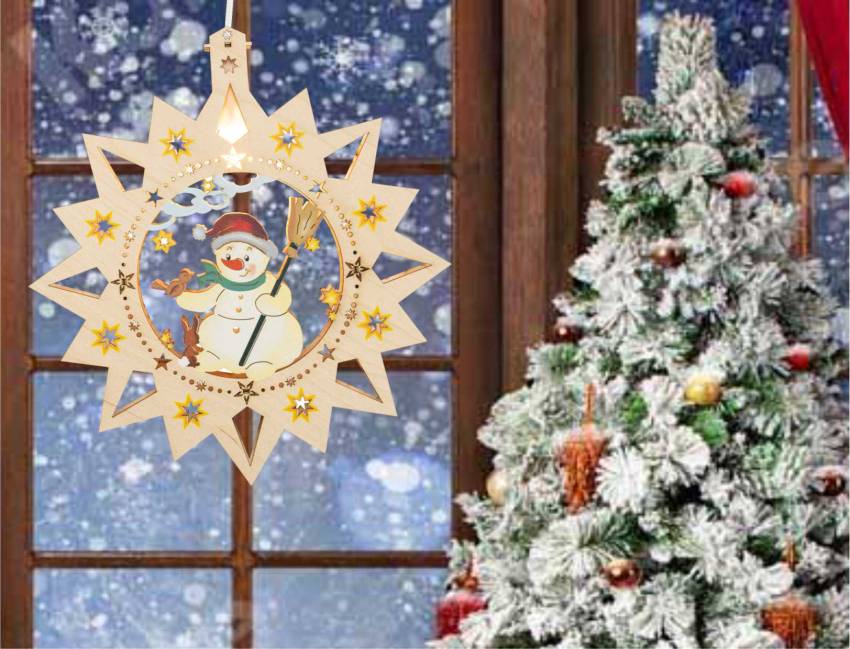 led beleuchtetes Fensterbild mit schneemann