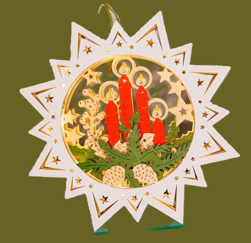 beleuchtetes Fensterbild Adventsstern farbig Led-mit Doppeltimer