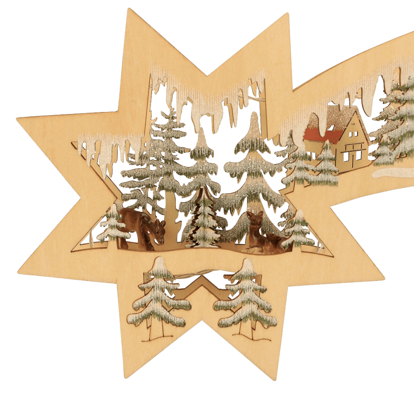 Led beleuchtetes Sternenschweif fensterbild Holzkunst Seiffener Dorf