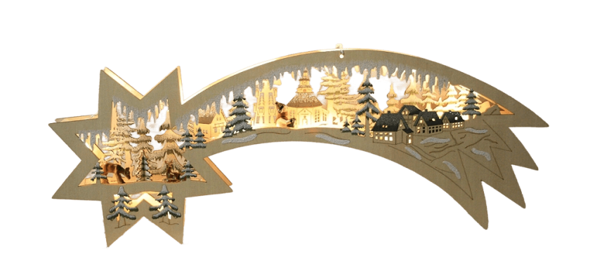 fensterbild Led beleuchtetes Sternenschweif fensterbild Holzkunst Seiffener Dorf