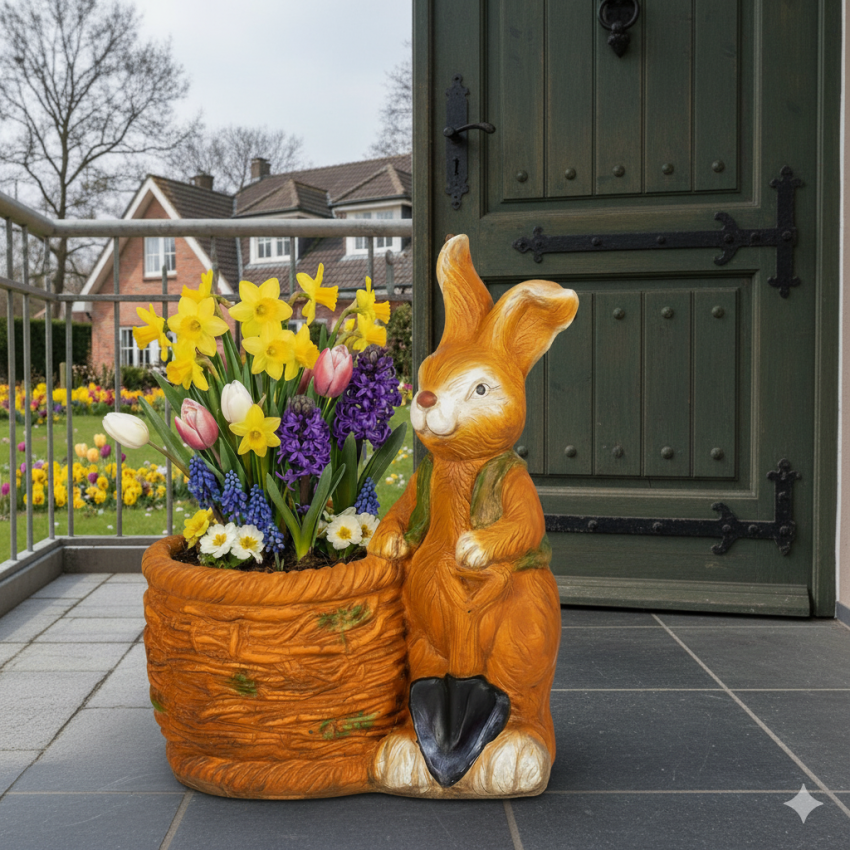 XXL Blumentopf mit Hasenfigur und Weidenkorb mgo Outdoor