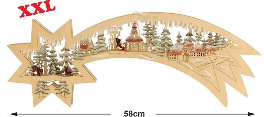 fensterbild Led beleuchtetes Sternenschweif fensterbild Holzkunst Seiffener Dorf