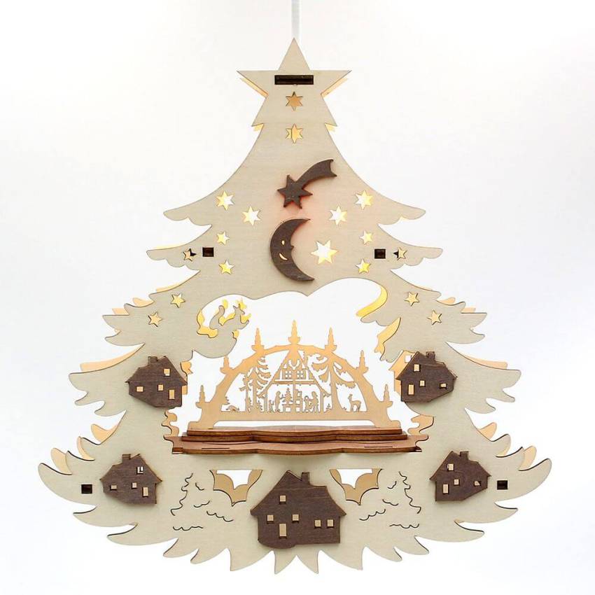 beleuchtetes fensterbild doppelt  tannebaum leer Weihnachten