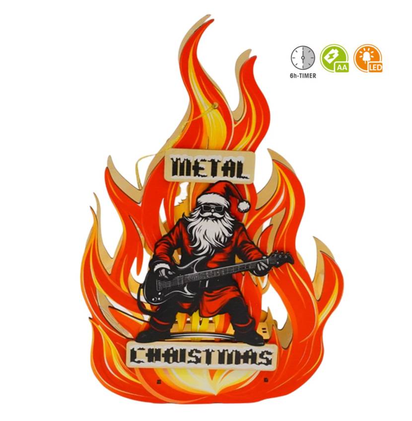 Heavy Metal Christmas - LED Holz Fensterbild für Heavy Metal Fans