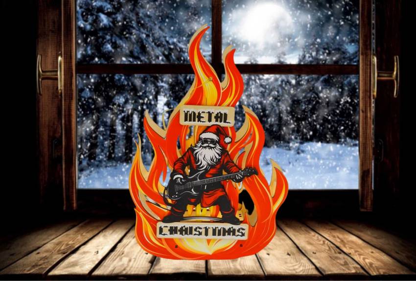 Heavy Metal Christmas - LED Holz Fensterbild für Heavy Metal Fans