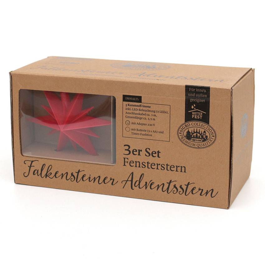 3er Set Plastik Weihnachtsstern 3  Farben Innen oder Aussen
