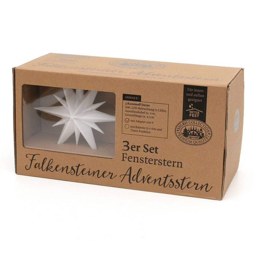 3er Set Plastik Weihnachtsstern 3  Farben Innen oder Aussen
