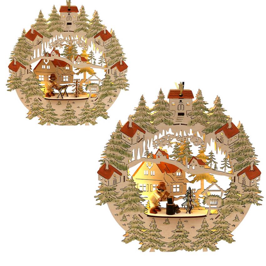 led beleuchtetes fensterbild weihnachten waldarbeiter 2er Set