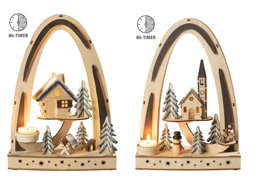 ovaler schwibbögen schmal aber led beleuchtet mit figren rehe schneemann winterkind