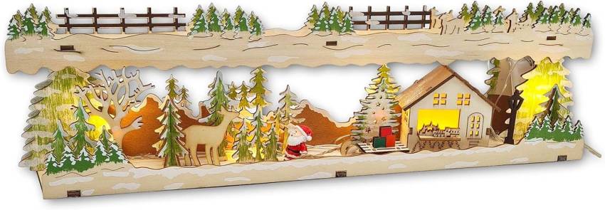Absolut coole LED-Lichtersockel 'Weihnachtsdorf im Erzgebirge' mit Timer, ca. 50cm, Handgefertigt, energiesparende LED-Beleuchtung, Dekoration für Weihnachten und Winter.