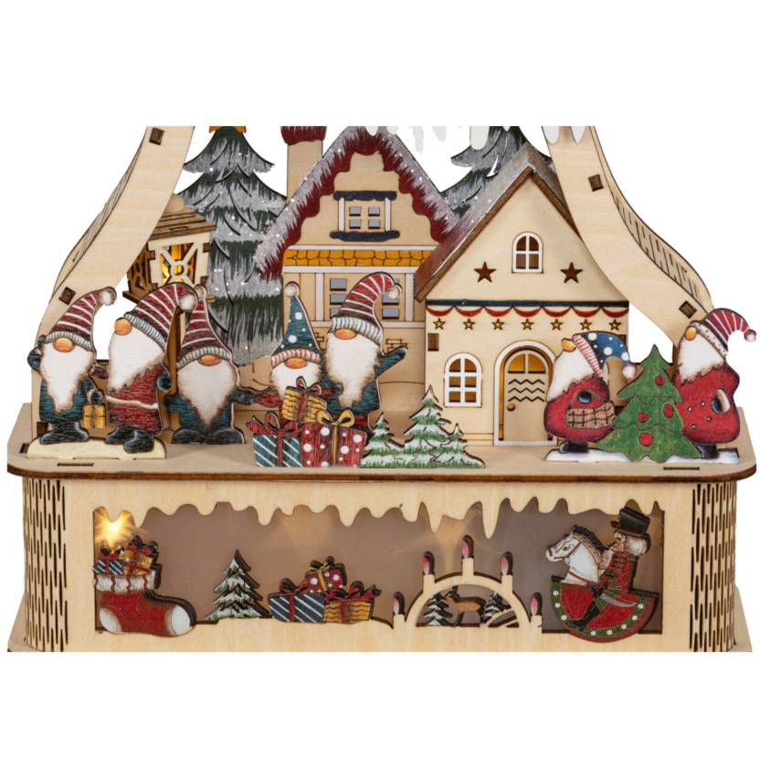 Mini-Schwibbogen Weihnachtswichtel Diorama aus Holz mit LED und Timer