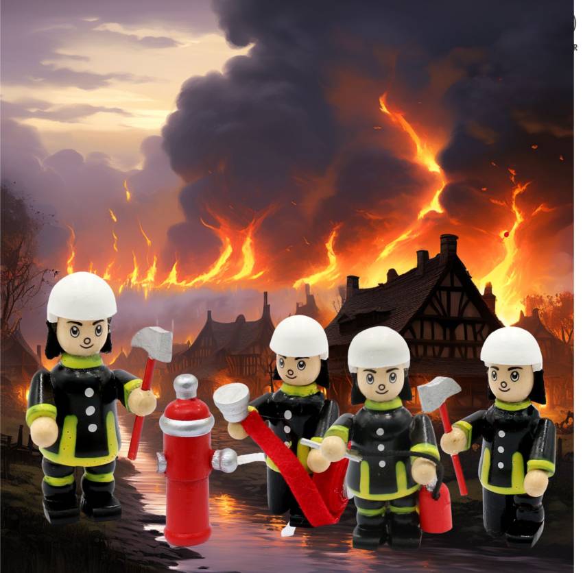 Holzminiaturfiguren Feuerwehrleute Holzkunst