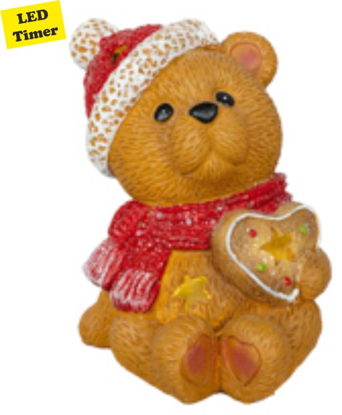 LED-Teddybär mit Herz und rotem Schal – batteriebetriebene Weihnachtsfigur mit Licht“