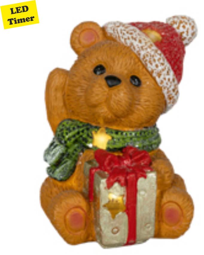 LED-Teddybär mit Geschenkbox – stimmungsvolle Weihnachtsdeko für Fensterbank oder Regal“