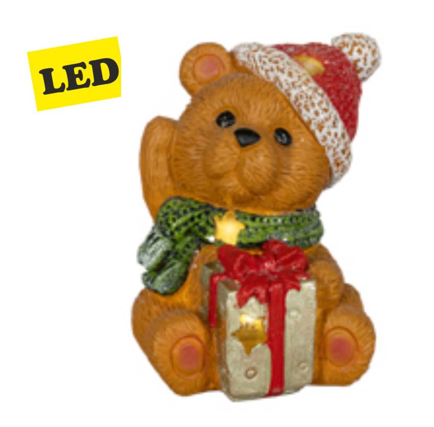 LED-Teddybär mit Geschenkbox – stimmungsvolle Weihnachtsdeko für Fensterbank oder Regal“