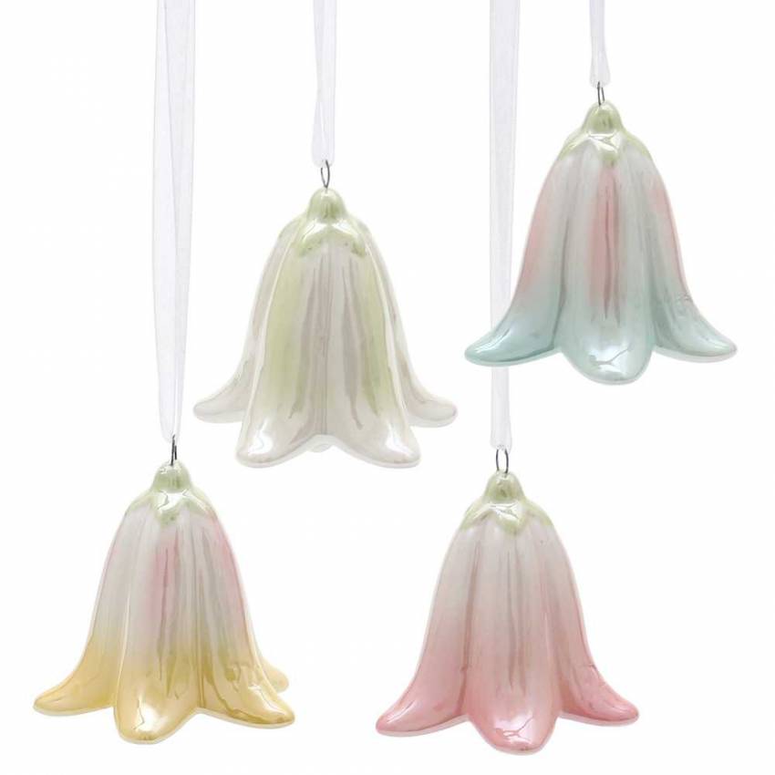 Osterdeko zum hängen farbige osterglöckchen porzellan  4er set