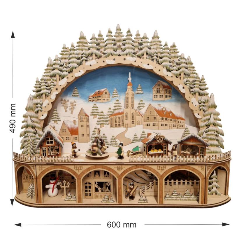 holz Schwibbogen Weihnachtsmarkt mit Podest und Bewegung