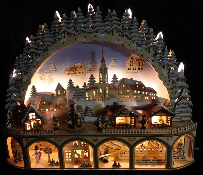 holz led Schwibbogen Weihnachtsmarkt mit Podest und Bewegung