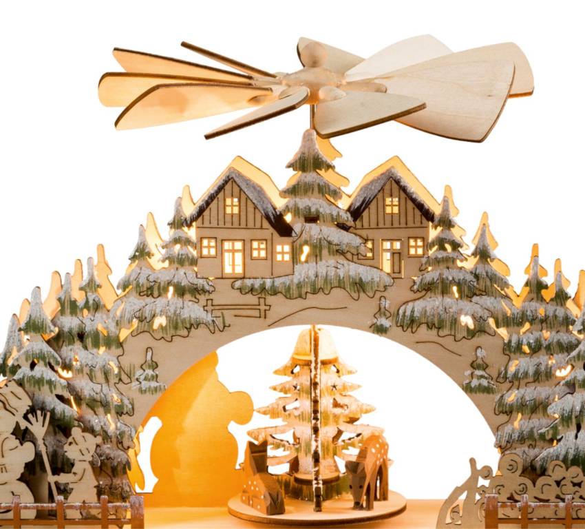 LED-Lichterbogen mit Pyramide & Hologrammfolie – beweglich, mit Timer & Netzteil | Weihnachtsdeko 30 cm