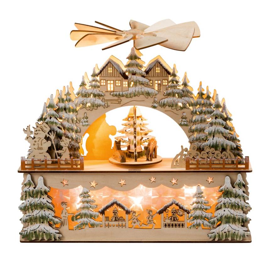 LED-Lichterbogen mit Pyramide & Hologrammfolie – beweglich, mit Timer & Netzteil | Weihnachtsdeko 30 cm