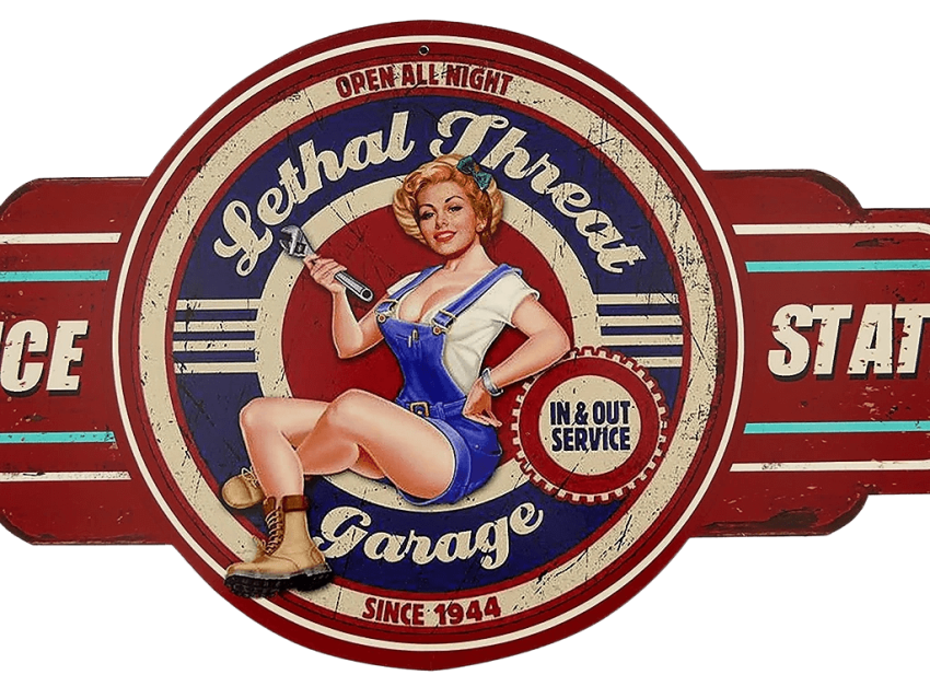 Großes Blechschild, Wandschild für Werkstatt, Kneipe oder Garagen mit Pinup Girl  retrostil